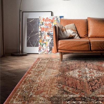 Persian Traditional Easy To Clean Bordered Geometric Bedroom Dining Room And Living Room Rug -120Cm X 170Cm from B&Q