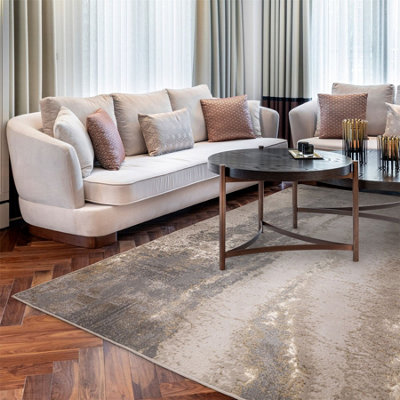 Beige Luxurious ,modern Abstract Easy To Clean Rug For Bedroom & Living Room-120Cm X 170Cm from B&Q
