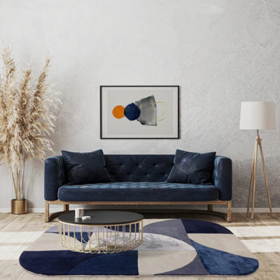 Indigo Abstract Wool Luxurious Modern Handmade Easy To Clean Geometric Dining Room Bedroom And Living Room Rug -160Cm X 230Cm from B&Q