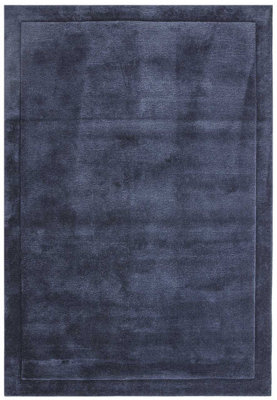 Handmade Modern Easy To Clean Blue Shaggy Bordered Plain Wool Rug For Bedroom & Living Room-120Cm X 170Cm from B&Q