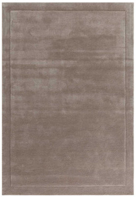 Handmade Modern Easy To Clean Beige Shaggy Bordered Plain Wool Rug For Living Area & Bedroom-120Cm X 170Cm from B&Q