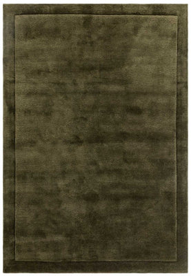 Handmade Modern Easy To Clean Forest Green Shaggy Bordered Plain Wool Rug For Bedroom & Living Room-200Cm X 290 Cm from B&Q