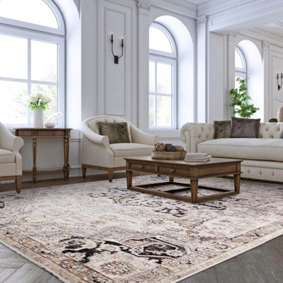 Traditional Bordered Luxurious Easy To Clean Rug For Dining Room Bed Room And Living Room-120Cm X 166Cm from B&Q