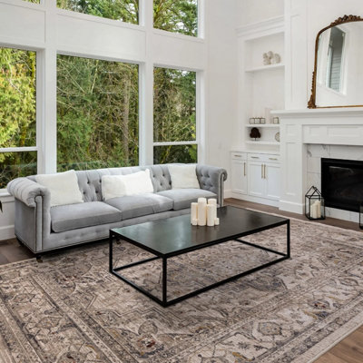 Traditional Luxurious Bordered Easy To Clean Rug For Dining Room Bed Room And Living Room-120Cm X 166Cm from B&Q