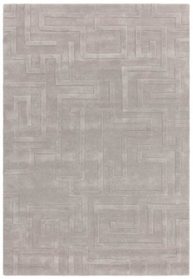 Handmade Modern Silver Abstract Wool Easy To Clean Rug For Living Room & Bedroom-120Cm X 170Cm from B&Q