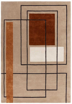  - Modern Terracotta Handmade Geometric Wool Easy To Clean Rug For Bedroom & Living Room-120Cm X 170Cm