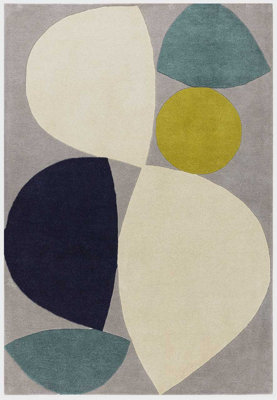  - Teal Modern Handmade Geometric Wool Easy To Clean Rug For Living Room & Bedroom-120Cm X 170Cm