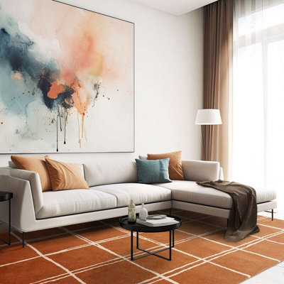 Rust Chequered Wool Modern Shaggy Handmade Rug For Living Room Bedroom & Dining Room-120Cm X 170Cm from B&Q