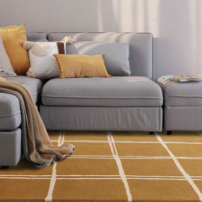 Gold Chequered Wool Modern Shaggy Handmade Rug For Living Room Bedroom & Dining Room-160Cm X 230Cm from B&Q