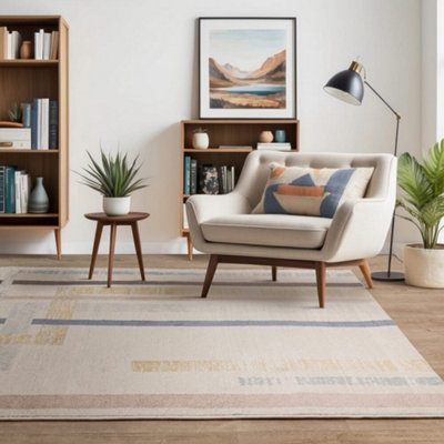 B&Q -  Viva Geometric Grid Multi Colour Living Room Rug160X220Cm