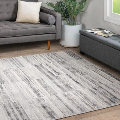 B&Q -  Ritz Metallic Stripe Charcoal Living Room Rug80X140Cm