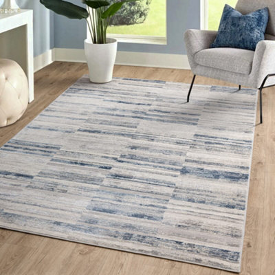 B&Q -  Ritz Metallic Stripe Blue Living Room Rug120X160Cm