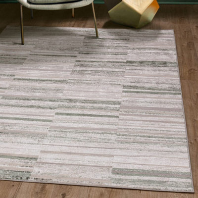 B&Q -  Ritz Metallic Stripe Green Living Room Rug120X160Cm