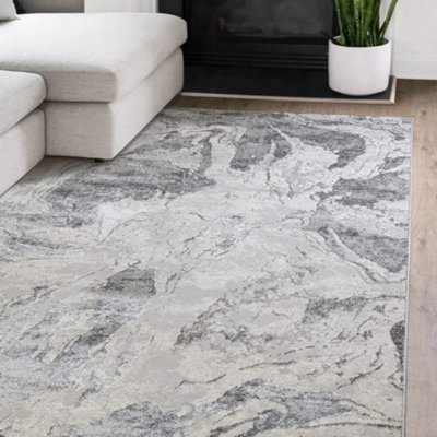 B&Q -  Ritz Abstract Metallic Charcoal Living Room Rug120X160Cm
