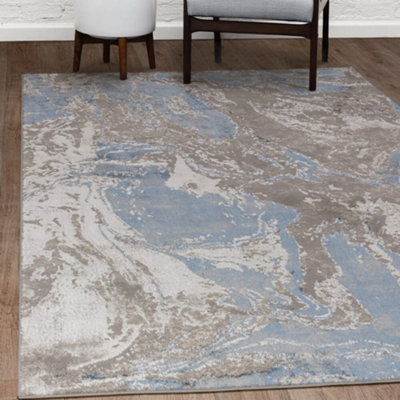B&Q -  Ritz Abstract Metallic Blue Living Room Rug120X160Cm