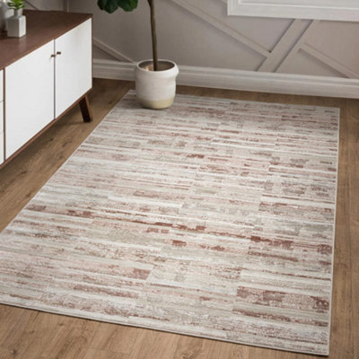 B&Q -  Ritz Metallic Stripe Pink Living Room Rug160X220Cm