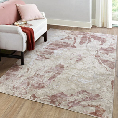 B&Q -  Ritz Abstract Metallic Pink Living Room Rug200X275Cm