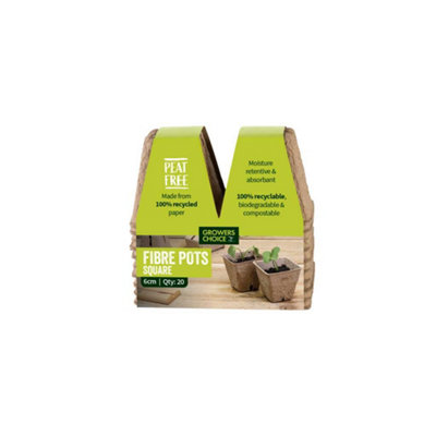 Growers Choice by Tildenet Growers Choice Peat Free Fibre Plant Pots 6Cm Square 40 PotsBiodegradable & Compostable from B&Q