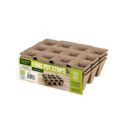 Growers Choice by Tildenet Peat Free Fibre Pot Strips 5Cm72 PotsBiodegradableCompostableIdeal For Seedlings & Cuttings 2 X Pack 3 from B&Q