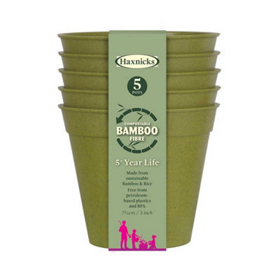 Haxnicks Bamboo Plant Pots Twin Pack 3In / 7.5Cm (10 Pack) Sustainable & Reusable from B&Q