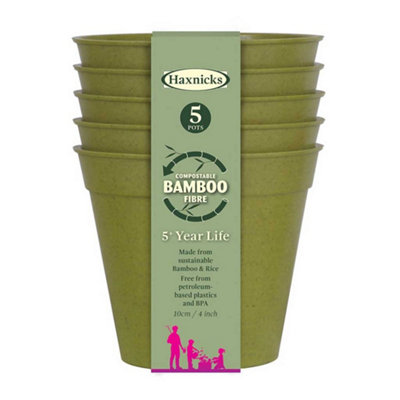 Haxnicks Bamboo Sage Green Plant Pots Twin Pack 4In / 10Cm 2 X Sets Of 5 Sustainable & Reusable from B&Q