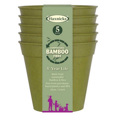 Haxnicks Bamboo Plant Pots  6In / 15Cm  Sage Green (2 X Packs Of 5) Sustainable & Reusable from B&Q