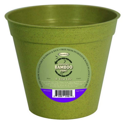 Haxnicks Sage Green Bamboo Plant Pots Twin Pack 8In / 20Cm) Sustainable & Reusable from B&Q