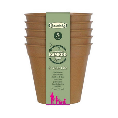 10 X Haxnicks Bamboo  Round Plant Pots 3In / 7.5Cm (2 X Pack Of 5) Sustainable And Reusable from B&Q