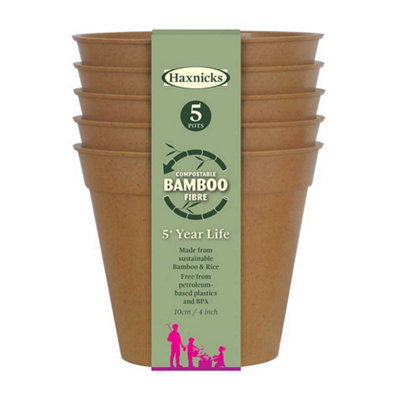 Haxnicks Bamboo Plant Pots Twin Pack 4In / 10Cm (10 Pack) Sustainable And Reusable from B&Q