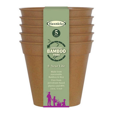 Haxnicks Bamboo Plant Pots 5In / 12.5Cm (10 Pack) Sustainable And Reusable 2 X Packs Of 5 from B&Q