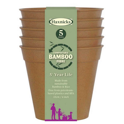 Haxnicks Bamboo Plant Pots Twin Pack 6In / 15Cm (10 Pack) Sustainable And Reusable from B&Q