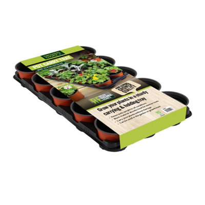 Growers Choice by Tildenet Growers Choice Pot Carry Tray With 15 X 10.5Cm Pots Durable Reusable Plastic For Seedlings And Cuttings from B&Q