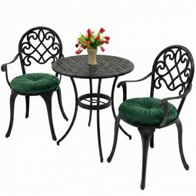 Homeology Prego Black Outdoor Garden Table And 2 Large Chairs With Armrests Cast Aluminium Bistro Set from B&Q