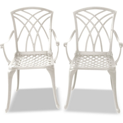 Homeology Oshowa 2-Large Garden And Patio Bistro Chairs With Armrests In Cast Aluminium White from B&Q