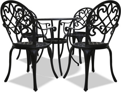 Centurion Supports Prego Luxurious Garden And Patio Table And 4 Large Chairs With Armrests Cast Aluminium Bistro SetBlack from B&Q