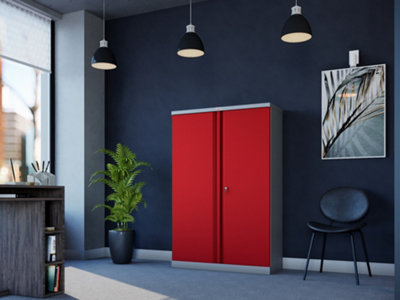 Phoenix Safe Company Phoenix Scl Series Scl1491Grk 2 Door 3 Shelf Steel Storage Cupboard Grey Body & Red Doors With Key Lock from B&Q