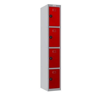Phoenix Safe Company Phoenix Pl Series Pl1430Grc 1 Column 4 Door Personal Locker Grey Body/red Doors With Combination Locks from B&Q