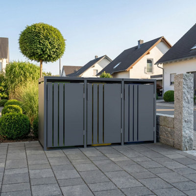 Phoenix Safe Company Phoenix Outdoor Triple Wheelie Bin Store For 3 X 240L BinsSoft Close Metal StorageAnthracite Gb3300Aa from B&Q