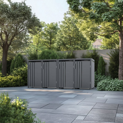 Phoenix Safe Company Phoenix Outdoor Quad Wheelie Bin Store For 4 X 240L BinsSoft Close Metal StorageAnthracite Gb4400Aa from B&Q