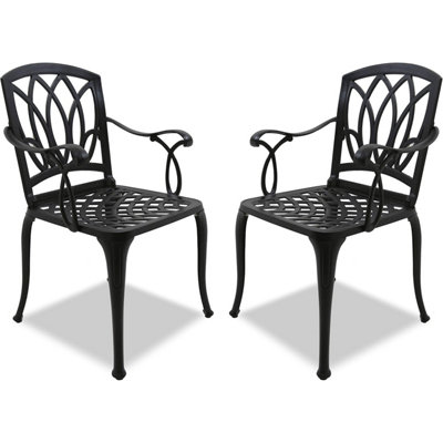 Homeology Positano 2-Large Garden And Patio Bistro Chairs With Armrests In Cast Aluminium Black from B&Q