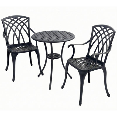 Homeology Oshowa Black Cast Aluminium Weatherproof Outdoor Garden Table With 2 Chairs Bistro Set from B&Q