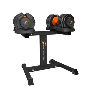 B&Q -  Strongology Urban25 Orange Adjustable Dumbbell Pair With Free Durable Steel Adjustable Urban25 Dumbbell Floor Stand