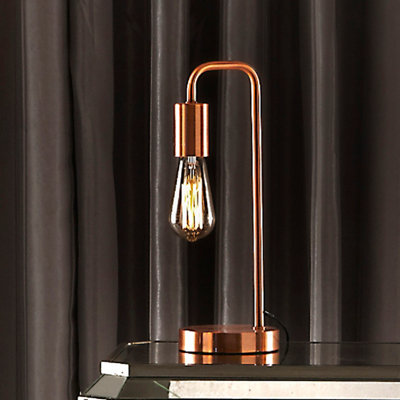 K Living Caitlin Industrial Filament Bulb Table Desk Lamp Brushed Copper (Rose Gold) from B&Q