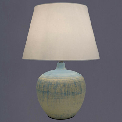 K Living Tenby Blue Table Lamp Glazed Ceramic Base And White Fabric Coated Shade from B&Q