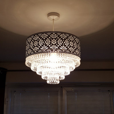 K Living Emily Easy Fit Chrome Cutout Pendant Shade With Acrylic Clear Beaded Tiered Chandelier from B&Q