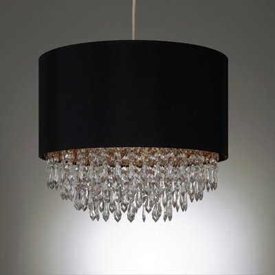 K Living Waverly Black Drum And Clear Beaded Droplet Chandelier Pendant Ceiling Shade from B&Q