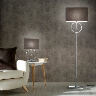 K Living Lizzy Chrome Floor Lamp With Hanging Ball Pendant And Grey Shade from B&Q
