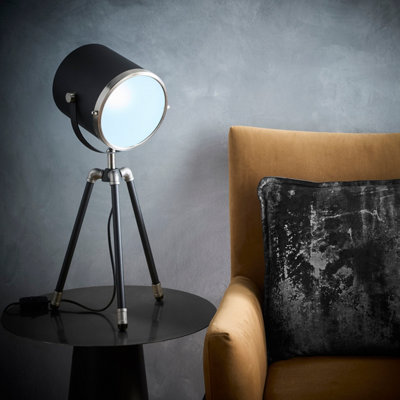 K Living Dagon Black And Satin Nickel Tripod Projector Spot Light Style Table Lamp from B&Q