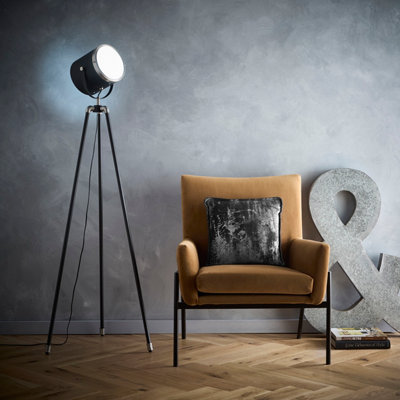 K Living Dagon Black And Satin Nickel Tripod Projector Spot Light Style Floor Lamp from B&Q