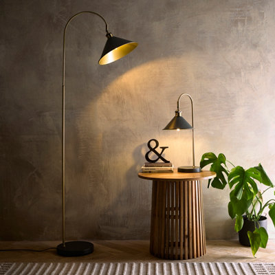 B&Q -  Charcoal Coloured Table Lamp With An Antique Brass Finish